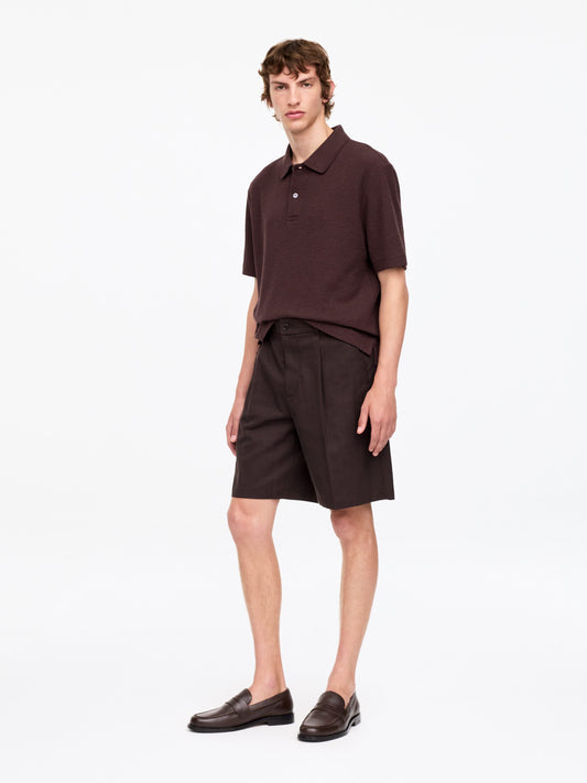 Cotton Linen Polo Shirt - Brown - Image 2
