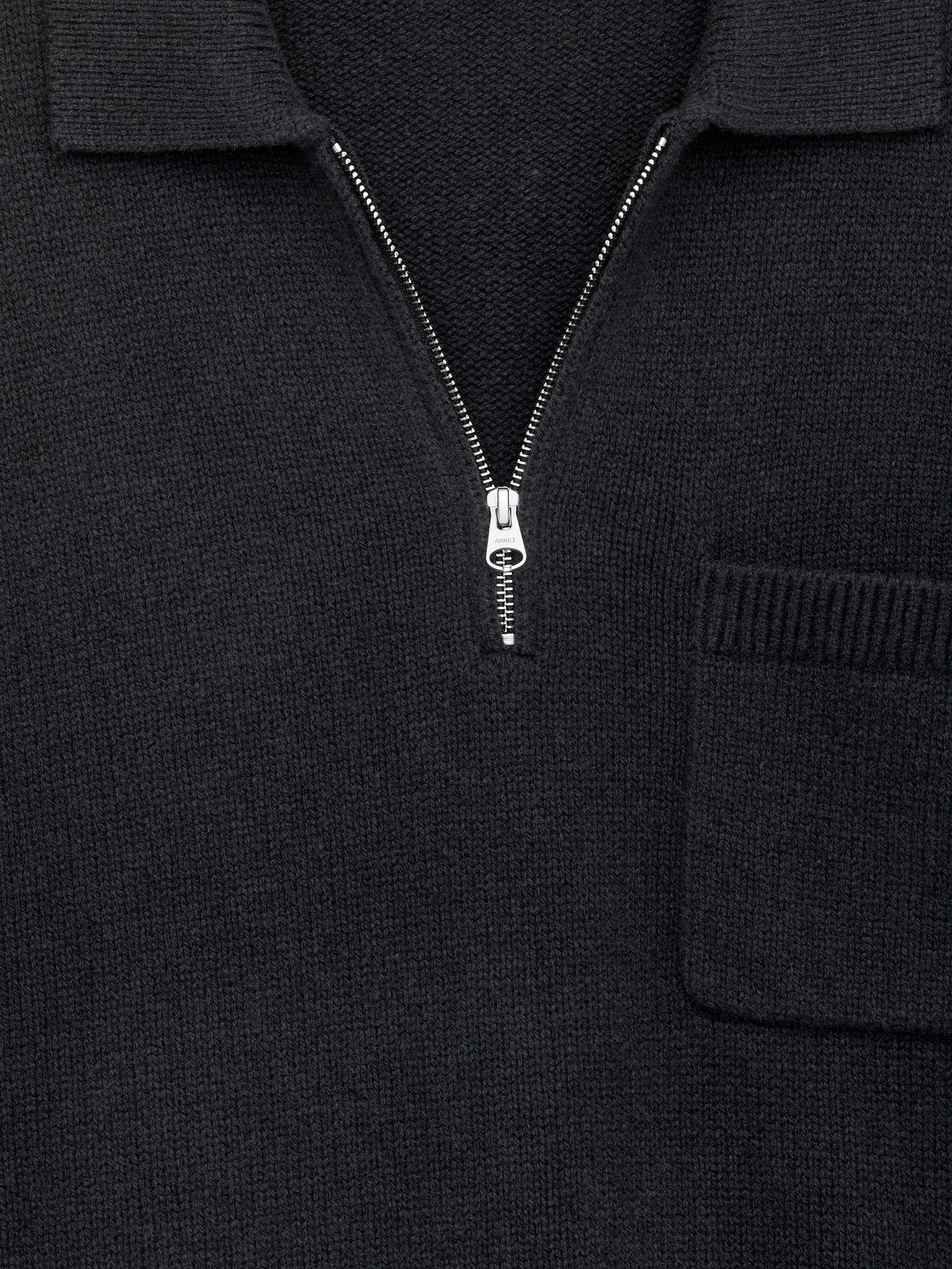 Knitted Wool Zip Polo Shirt - Black - Image 2