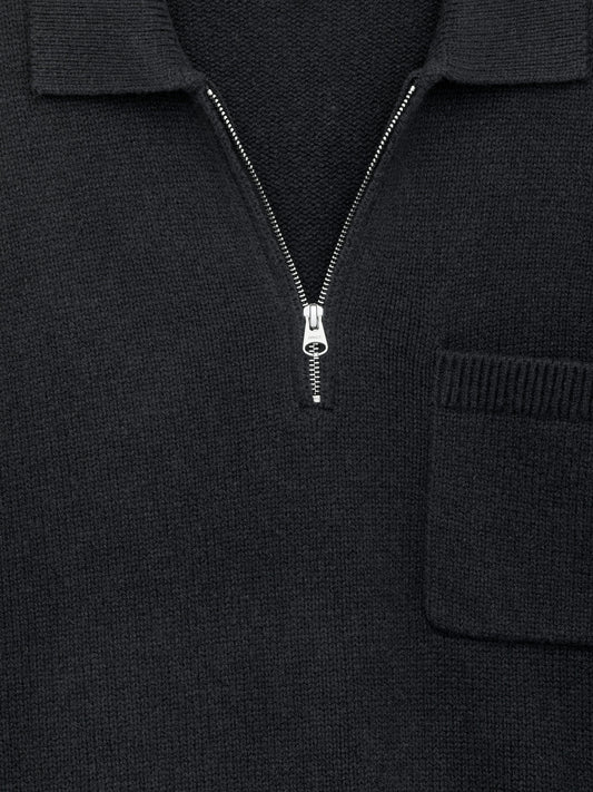 Knitted Wool Zip Polo Shirt - Black - Image 2