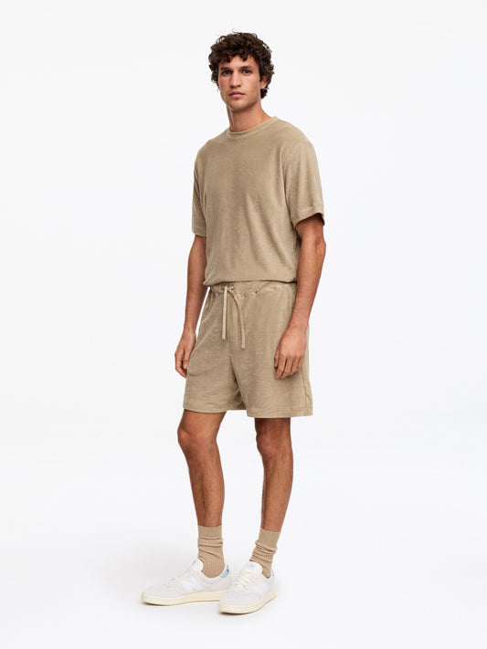 Cotton Towelling Shorts - Beige - Image 2