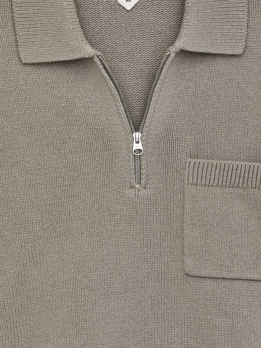 Knitted Wool Zip Polo Shirt - Grey - Image 2