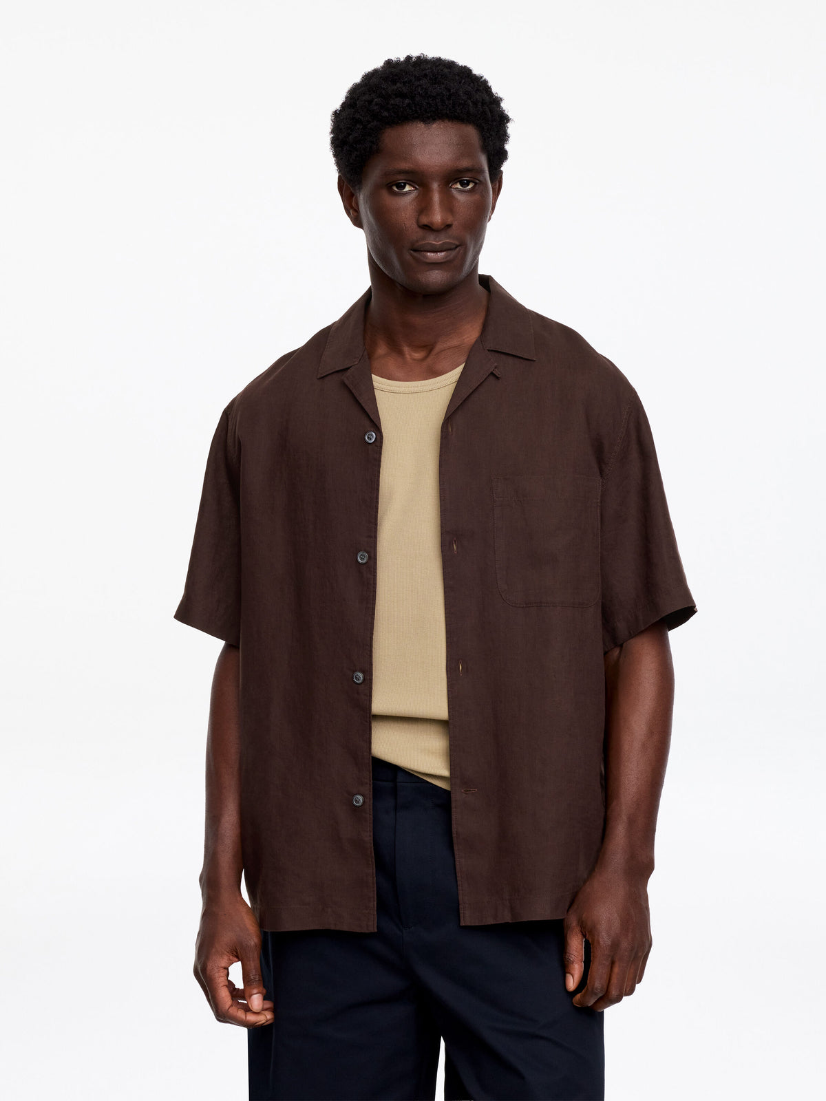 Relaxed Linen Resort Shirt - Brown
