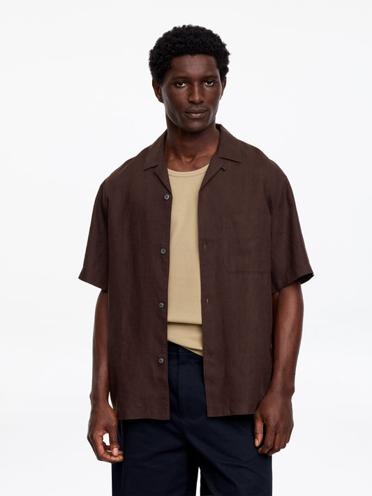 Relaxed Linen Resort Shirt - Brown