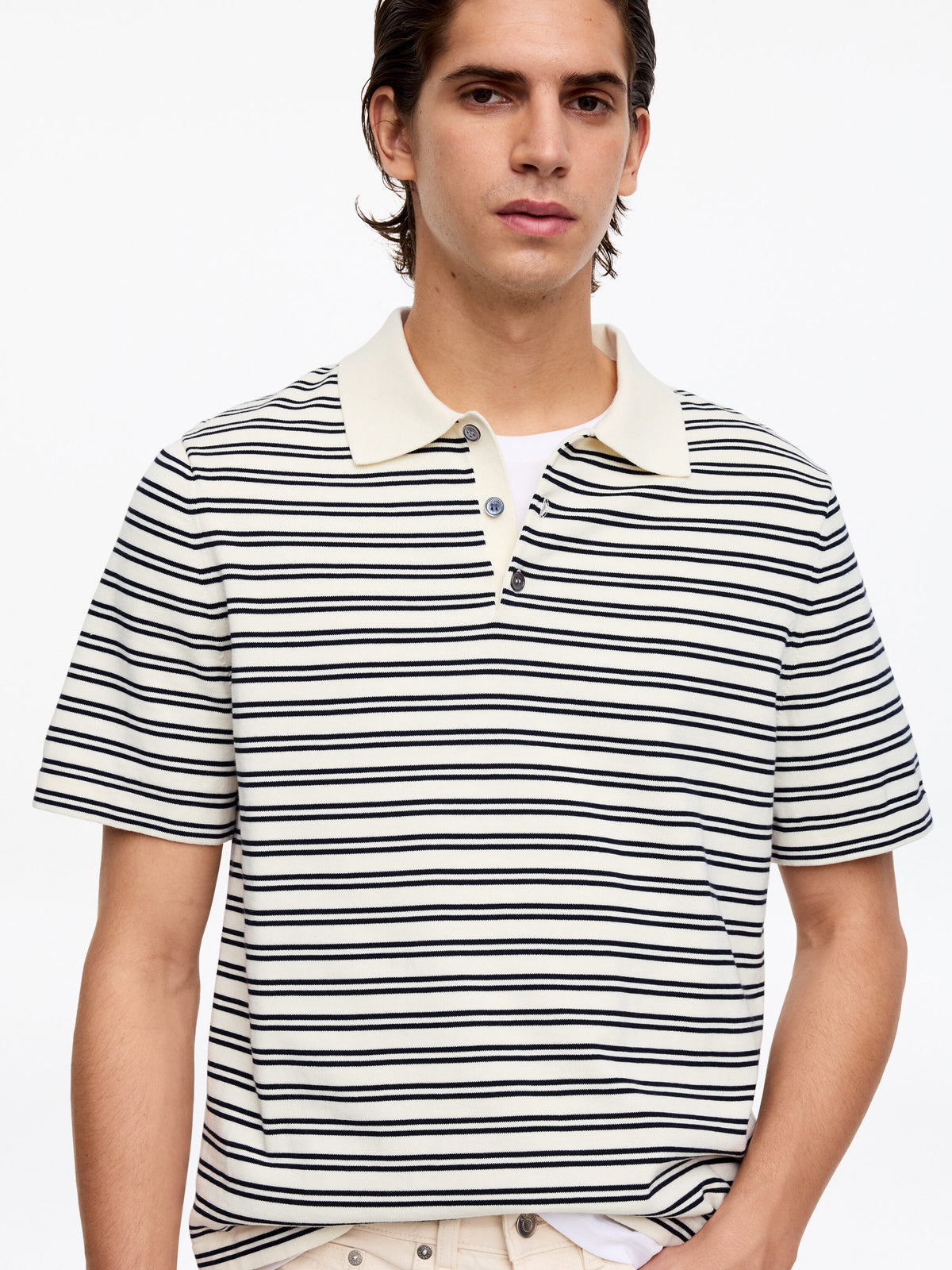 Fine-Knit Polo Shirt - White - Image 4