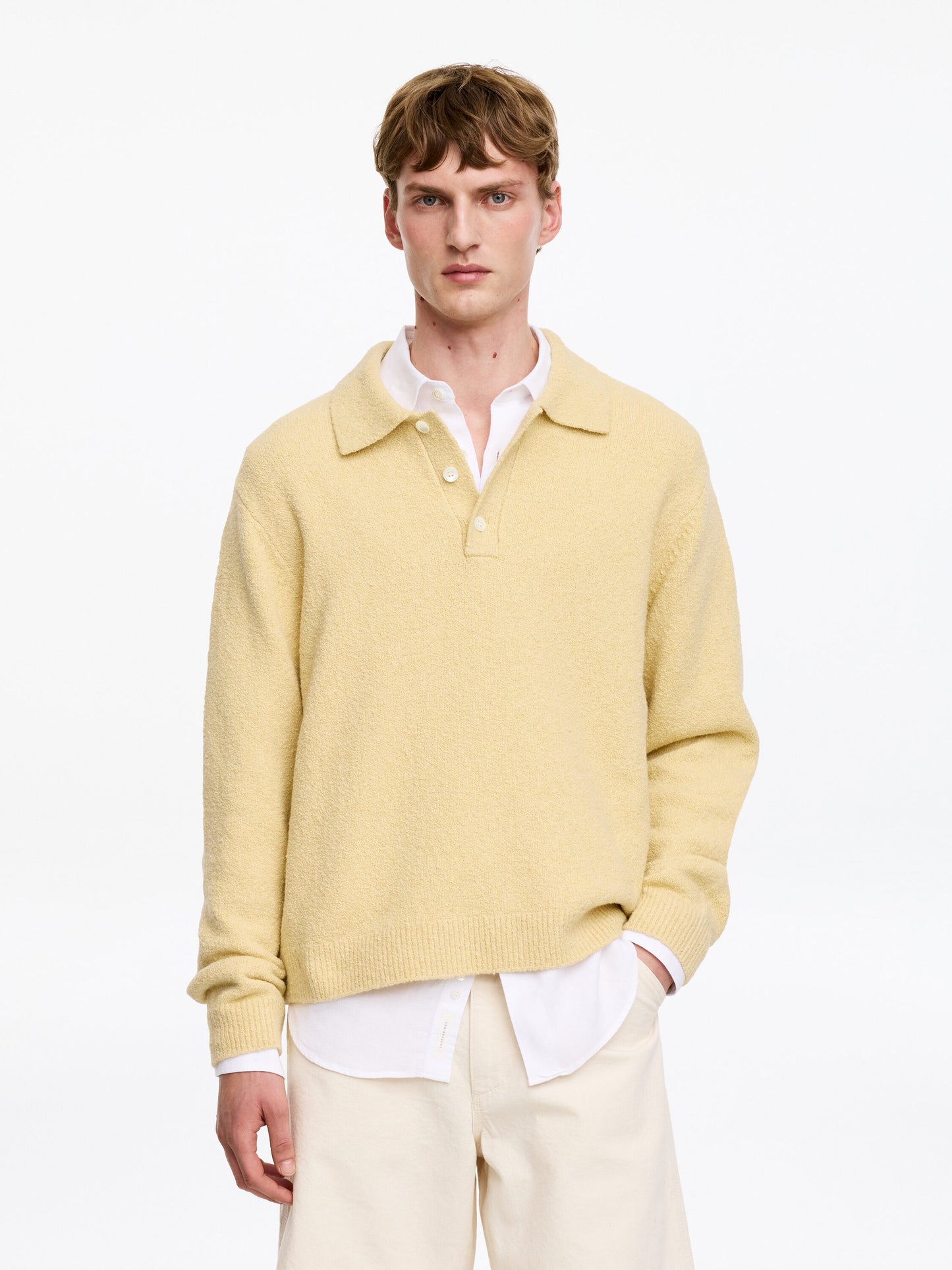 Knitted Cotton Blend Polo Shirt - Yellow