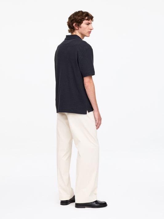 Cotton Linen Polo Shirt - Blue - Image 2