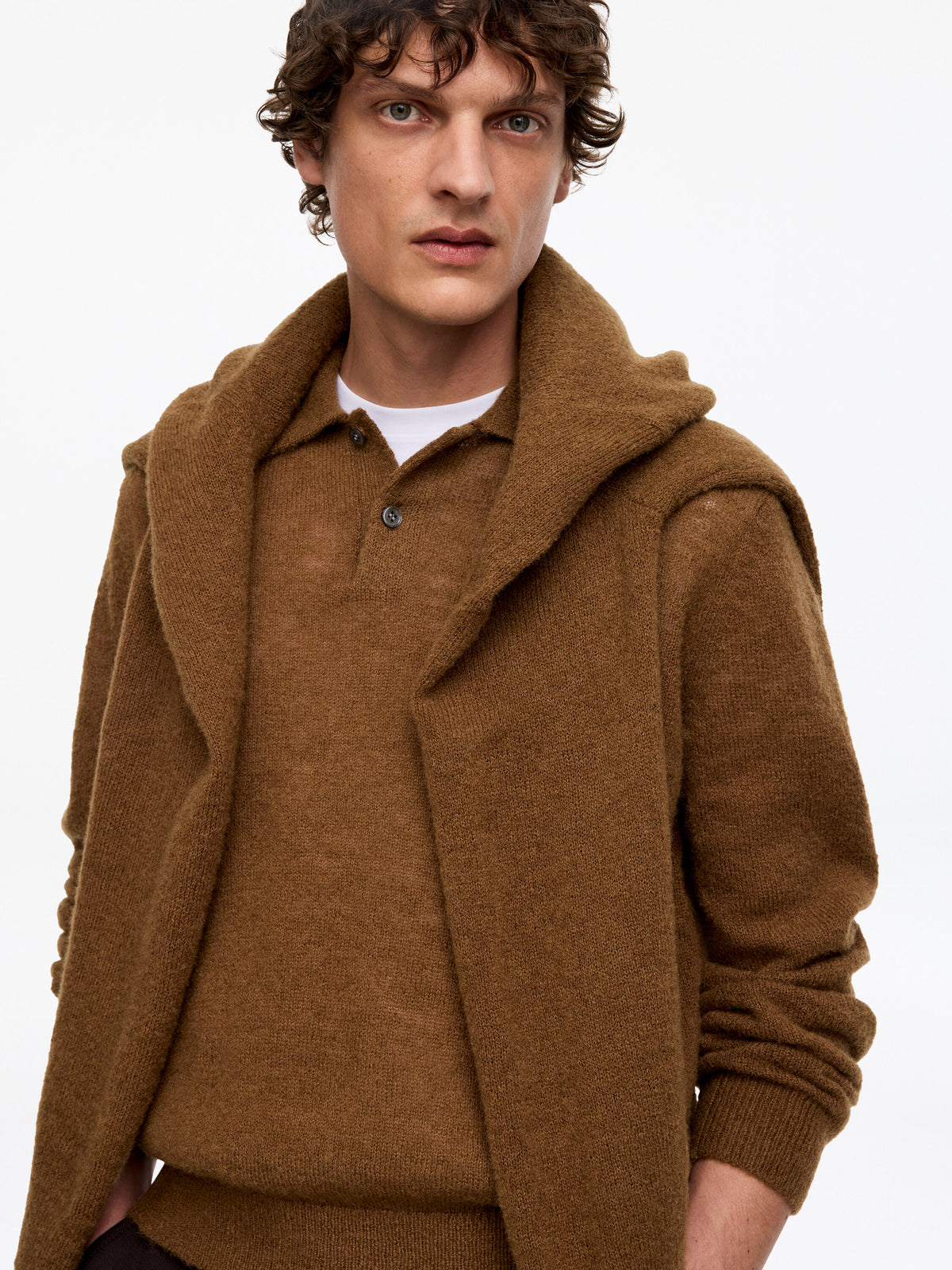 Knitted Wool Blend Polo Shirt - Brown - Image 4
