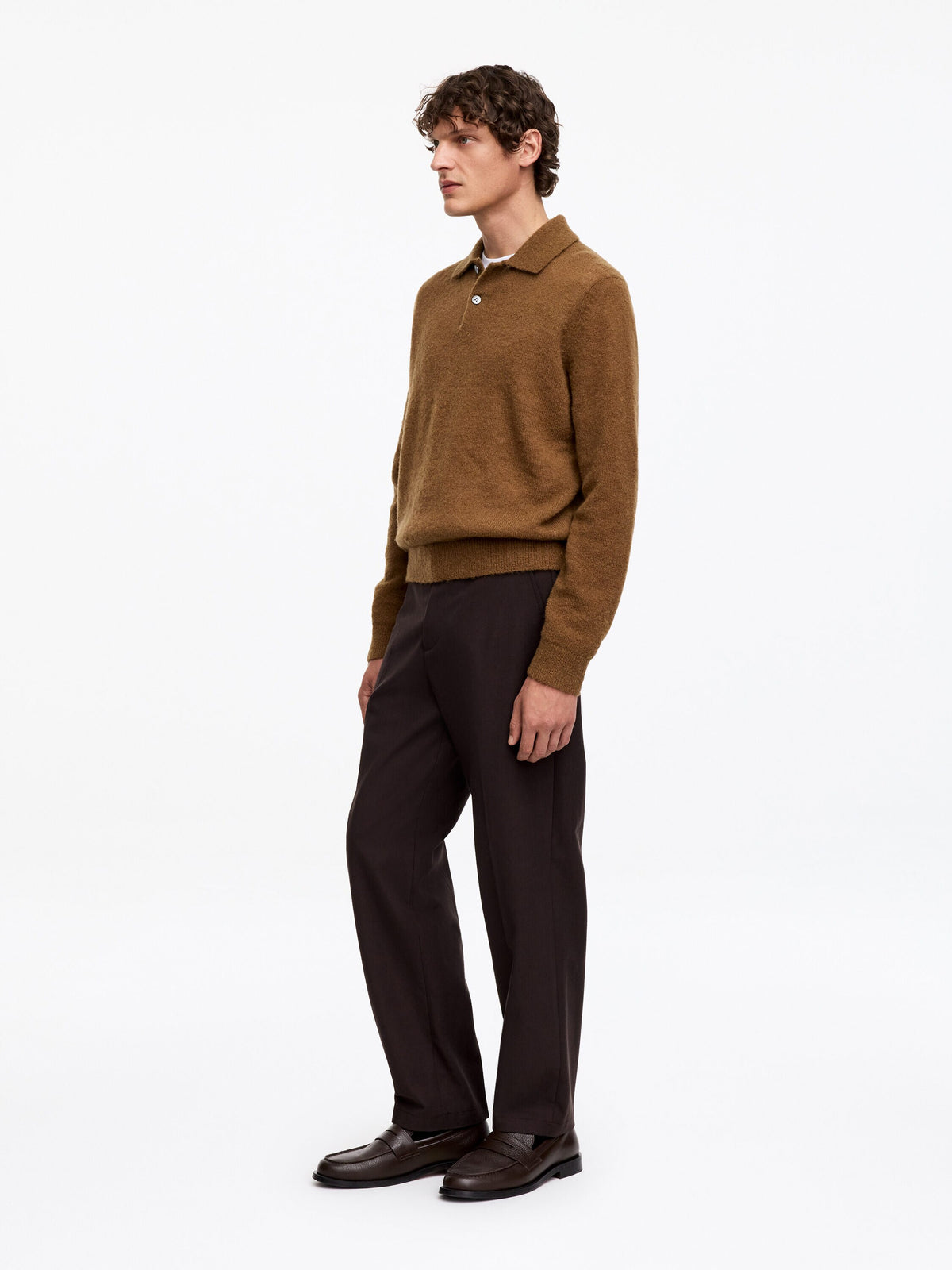 Knitted Wool Blend Polo Shirt - Brown - Image 2