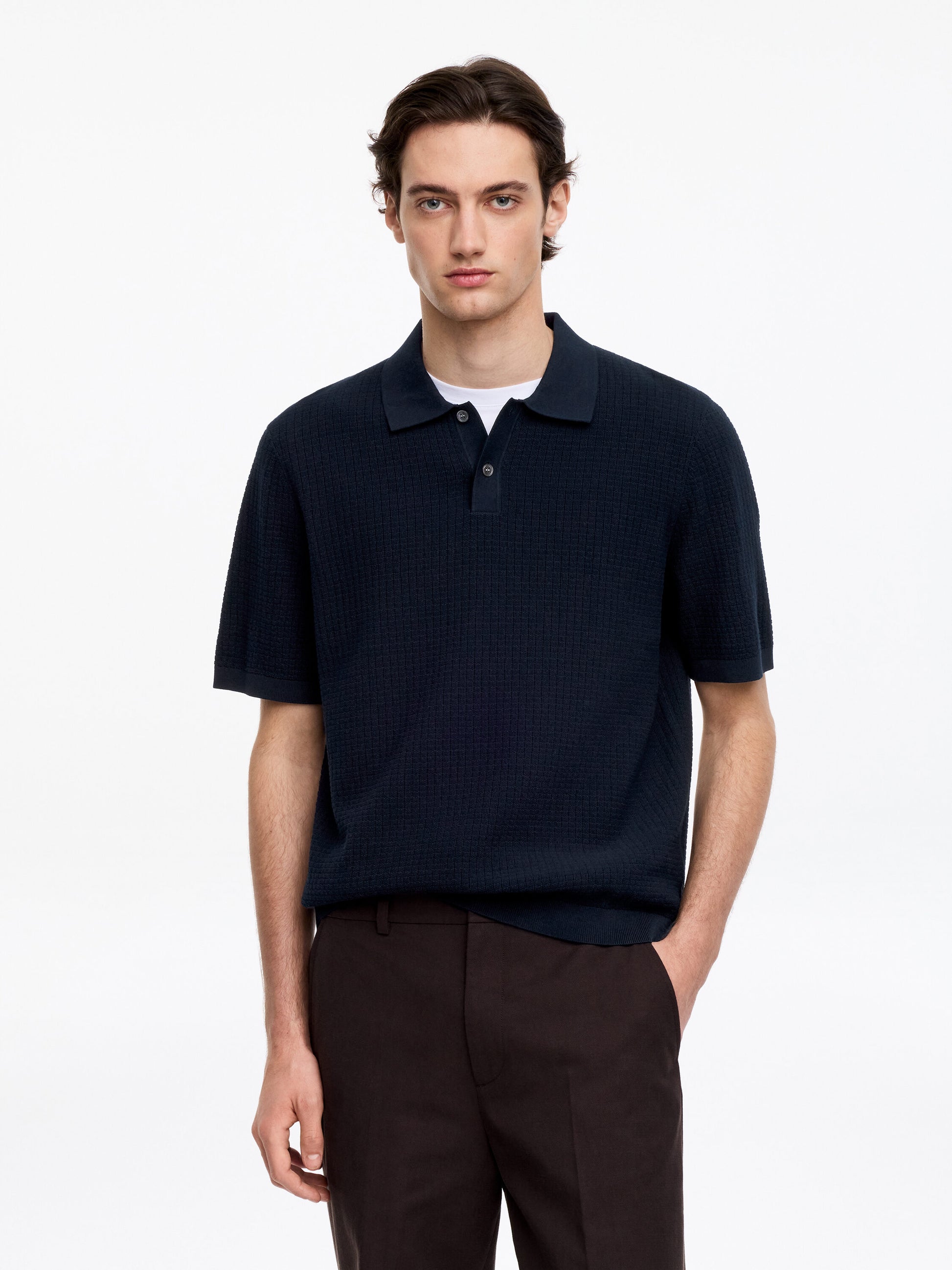 Knitted Cotton Polo Shirt - Blue