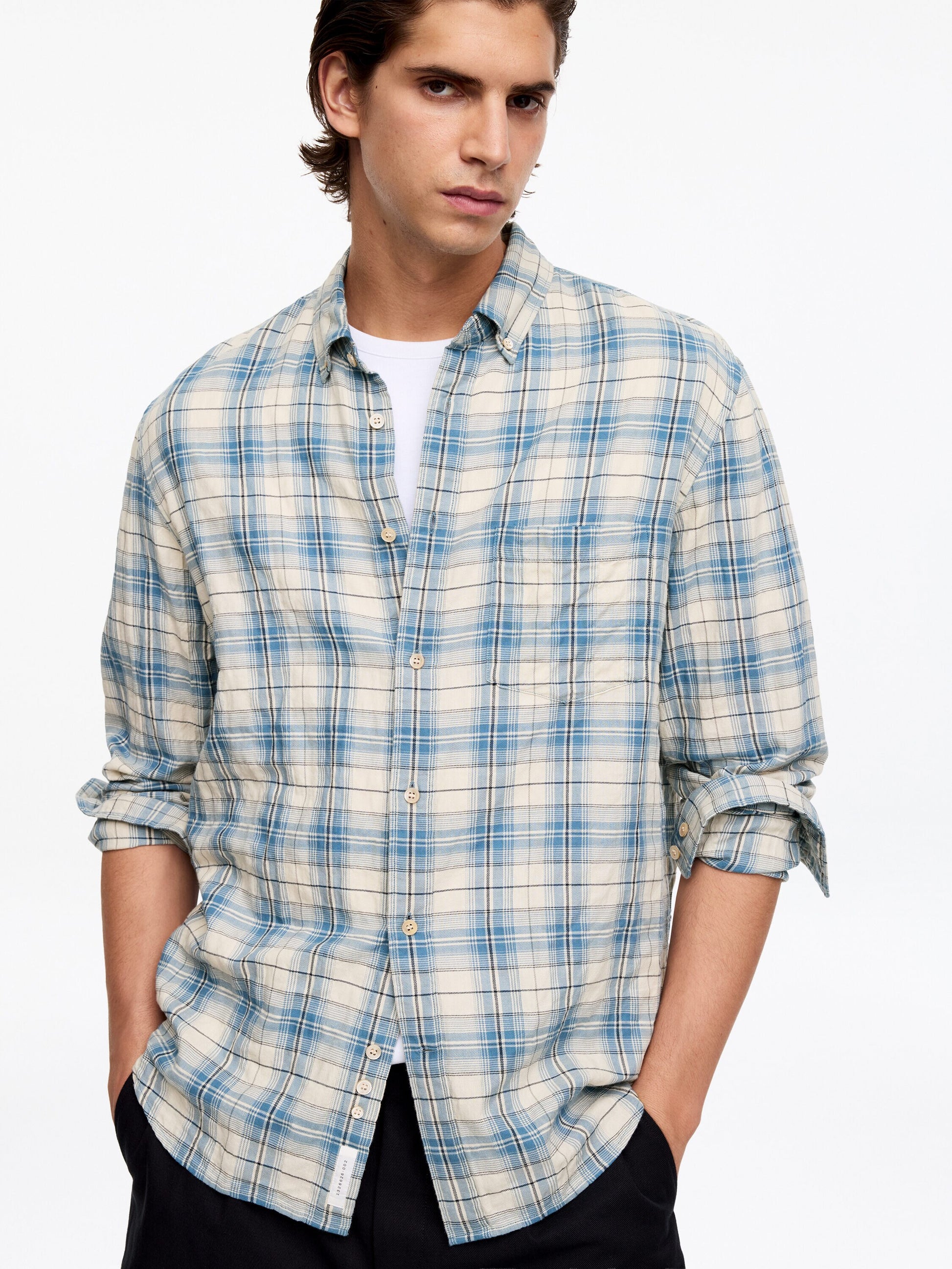 Regular Flannel Shirt - Blue - Image 5