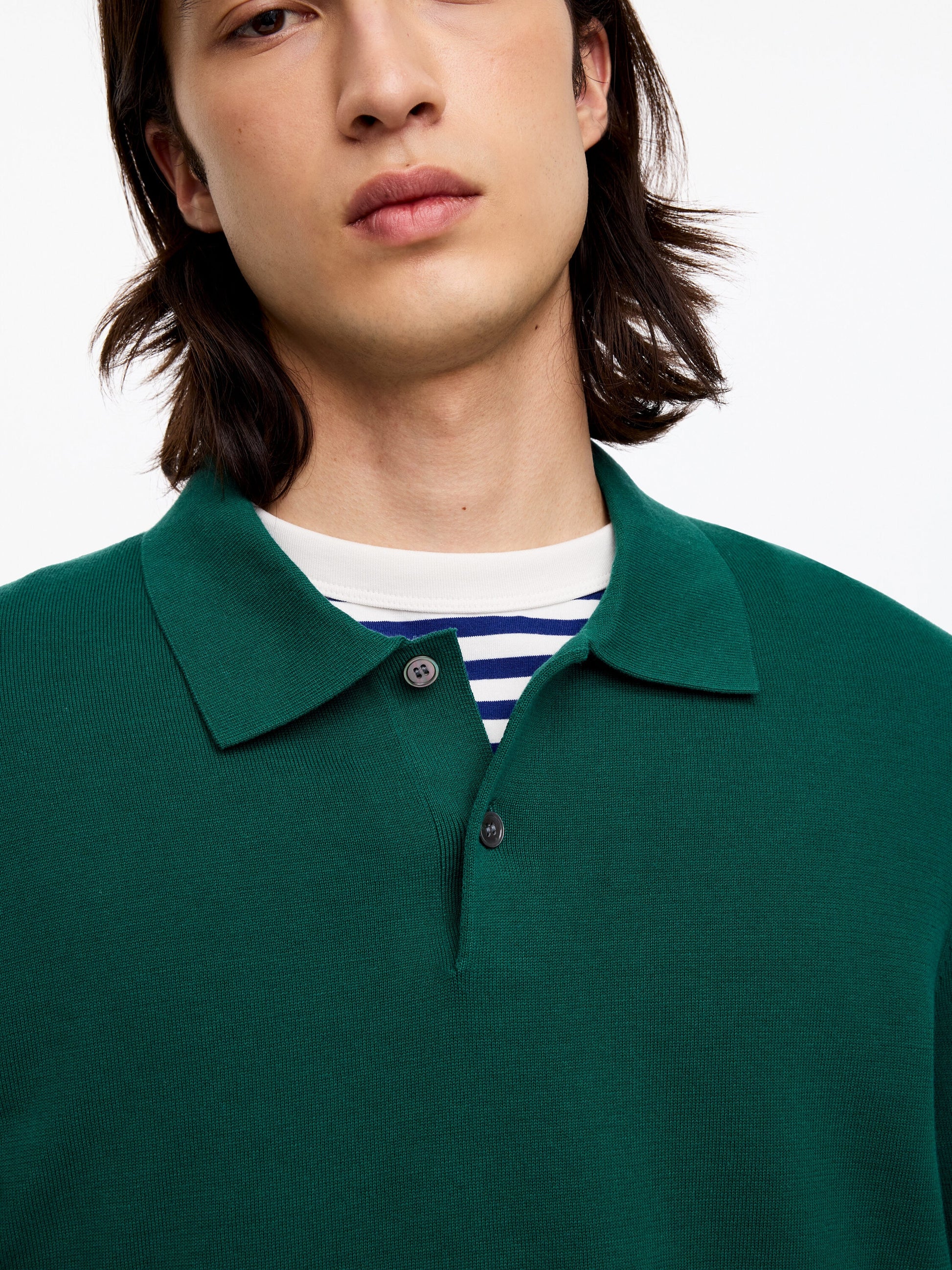 Fine-Knit Polo Shirt - Green - Image 4