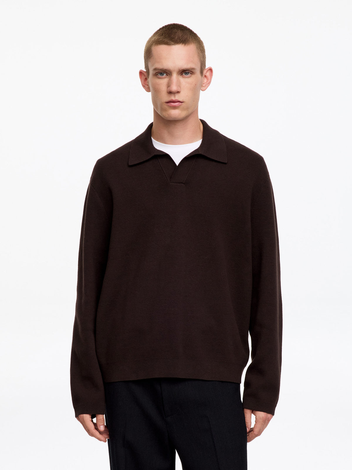 Cotton Silk Blend Polo Shirt - Brown