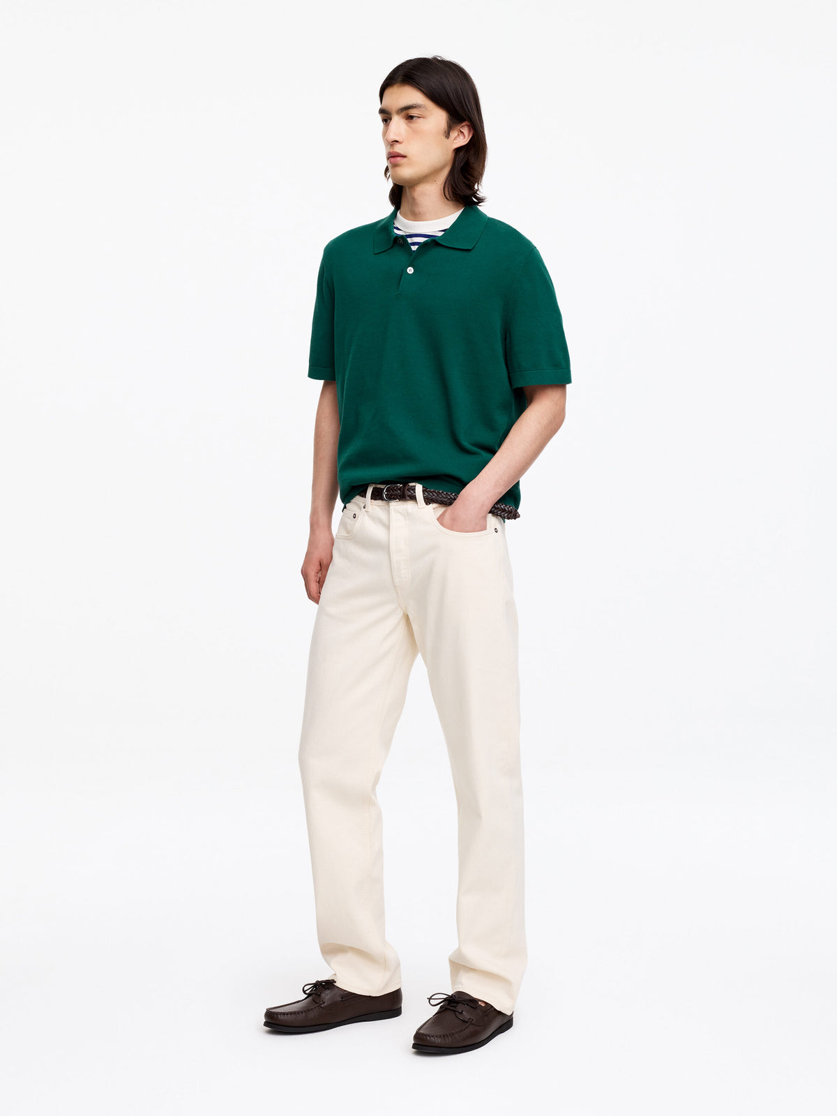 Fine-Knit Polo Shirt - Green - Image 2
