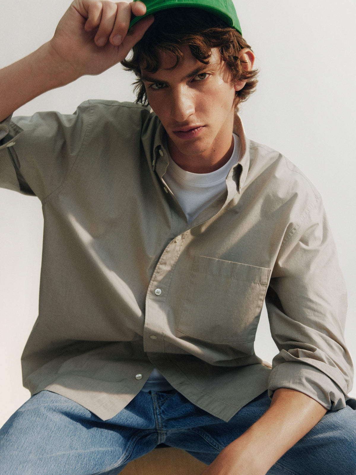 Relaxed Checkered Shirt - Beige - Image 6