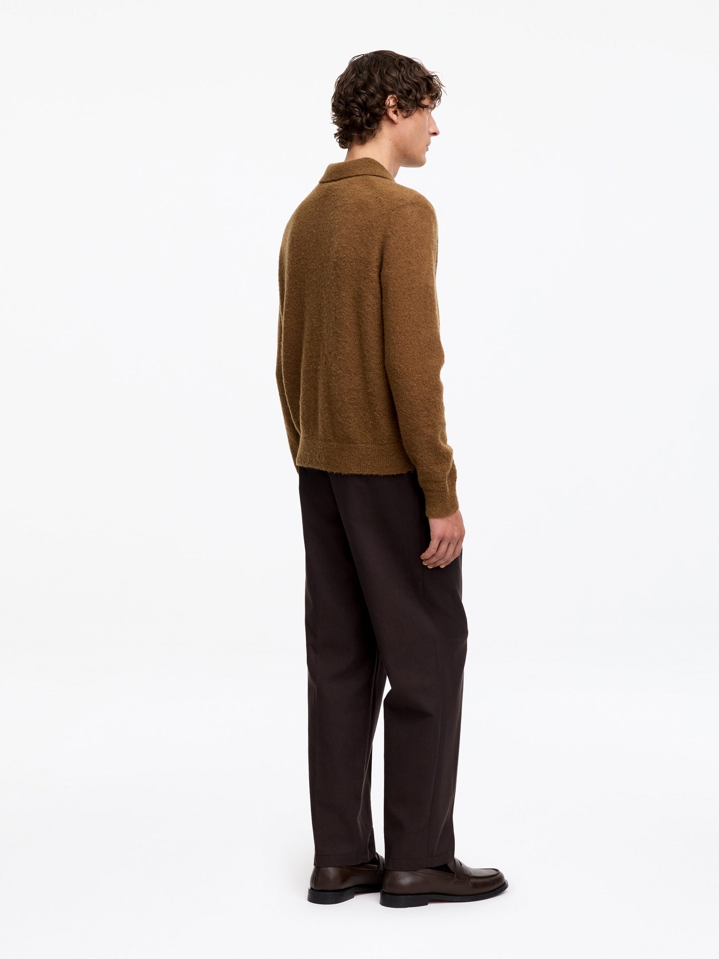 Knitted Wool Blend Polo Shirt - Brown - Image 3