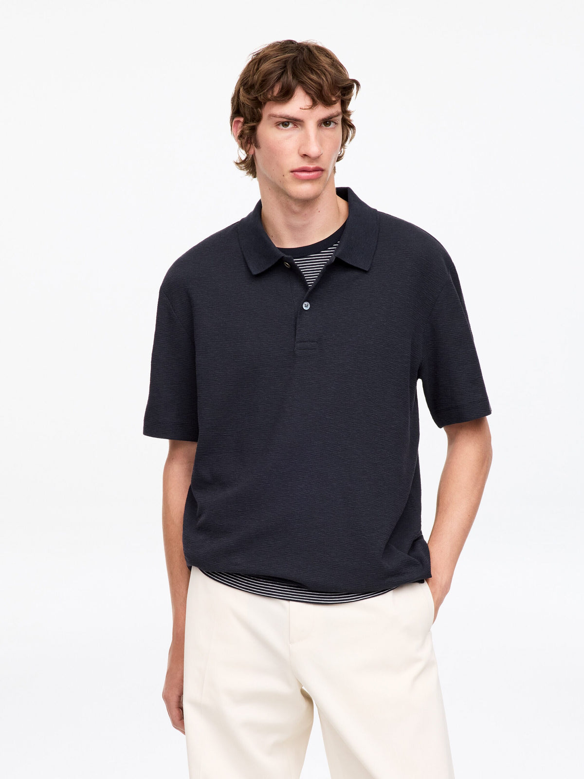 Cotton Linen Polo Shirt - Blue