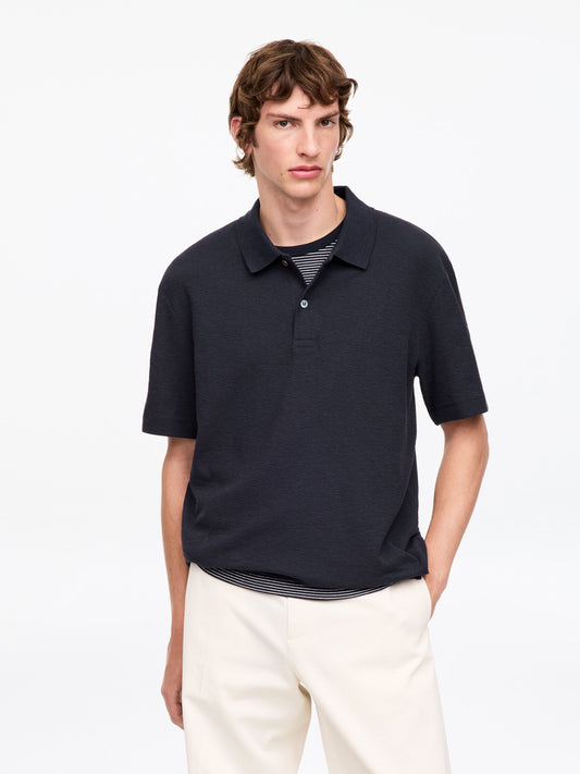 Cotton Linen Polo Shirt - Blue