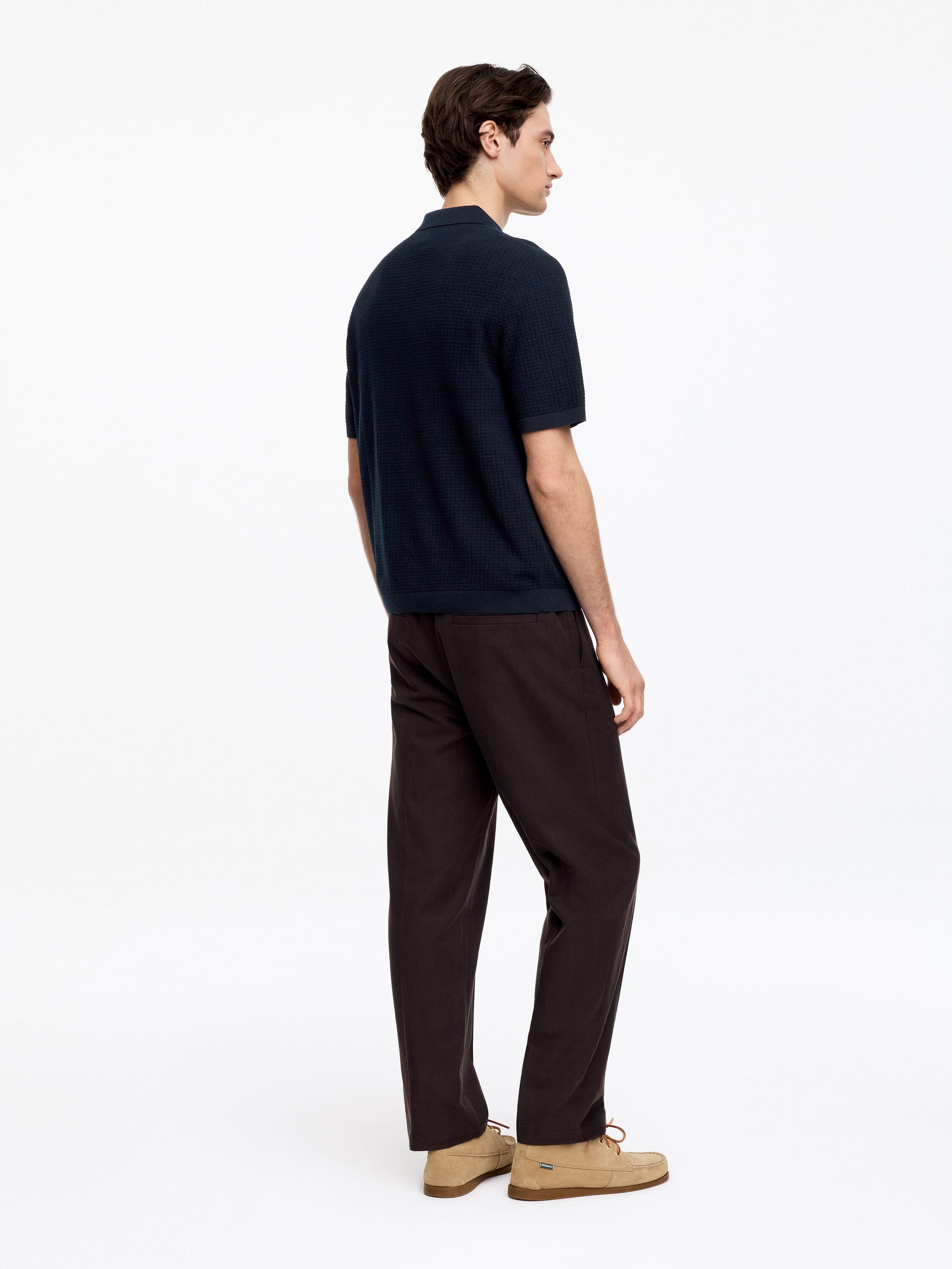 Knitted Cotton Polo Shirt - Blue - Image 6