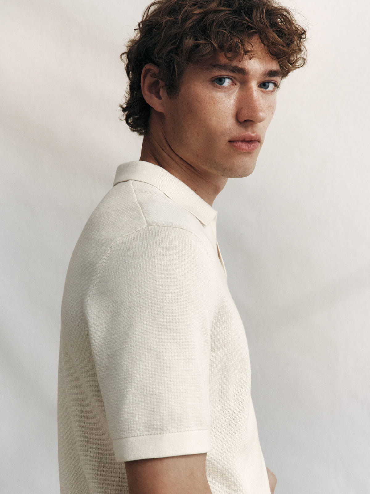 Textured Polo Shirt - White - Image 3