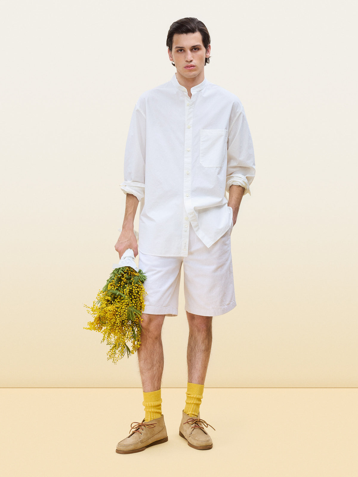 Band-Collar Poplin Shirt - White - Image 4