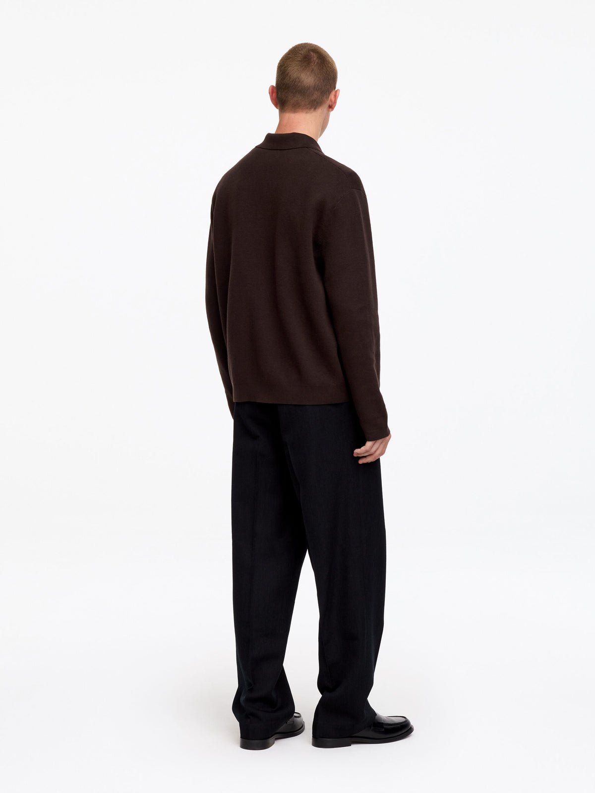 Cotton Silk Blend Polo Shirt - Brown - Image 3