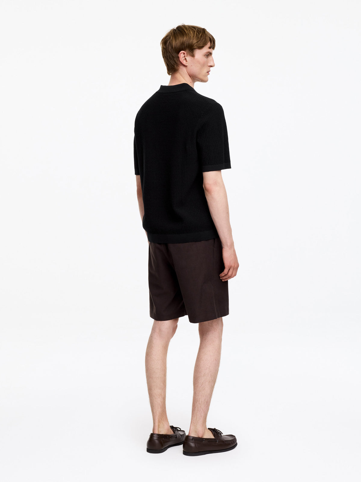 Knitted Cotton Polo Shirt - Black - Image 2