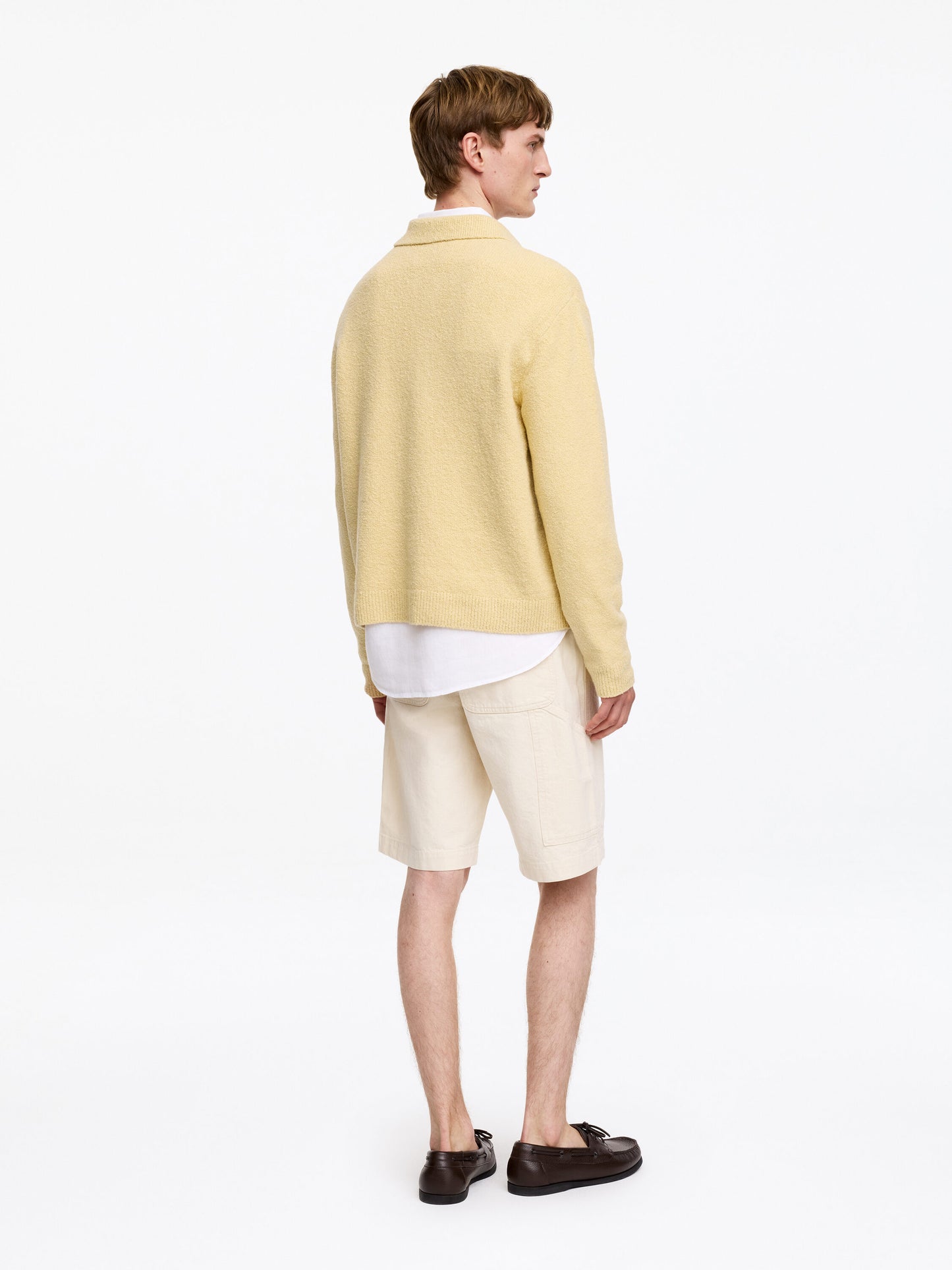 Knitted Cotton Blend Polo Shirt - Yellow - Image 3