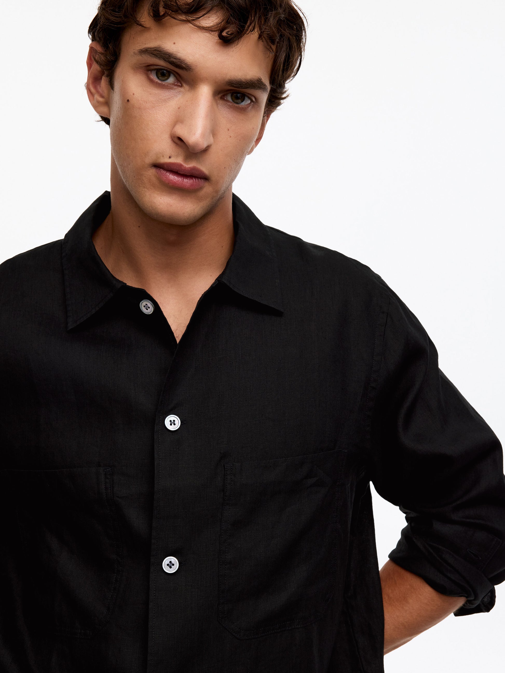 Relaxed Linen Shirt - Black - Image 4
