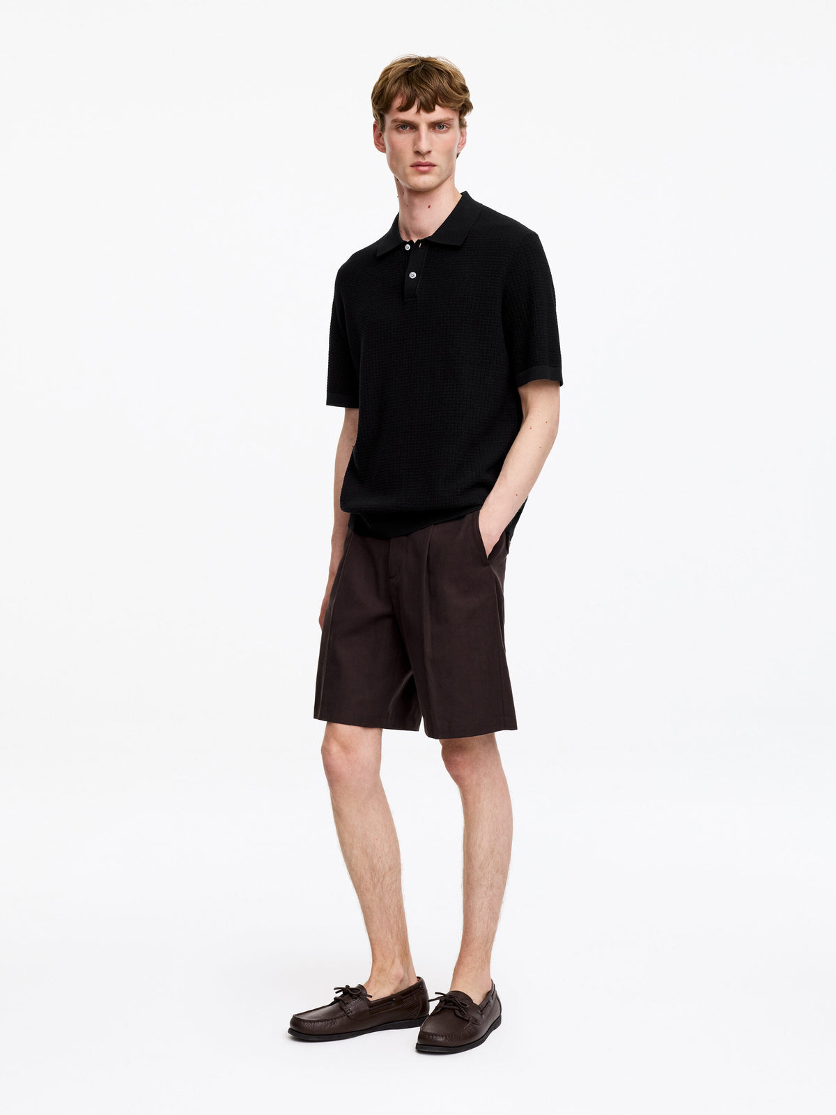 Knitted Cotton Polo Shirt - Black - Image 3