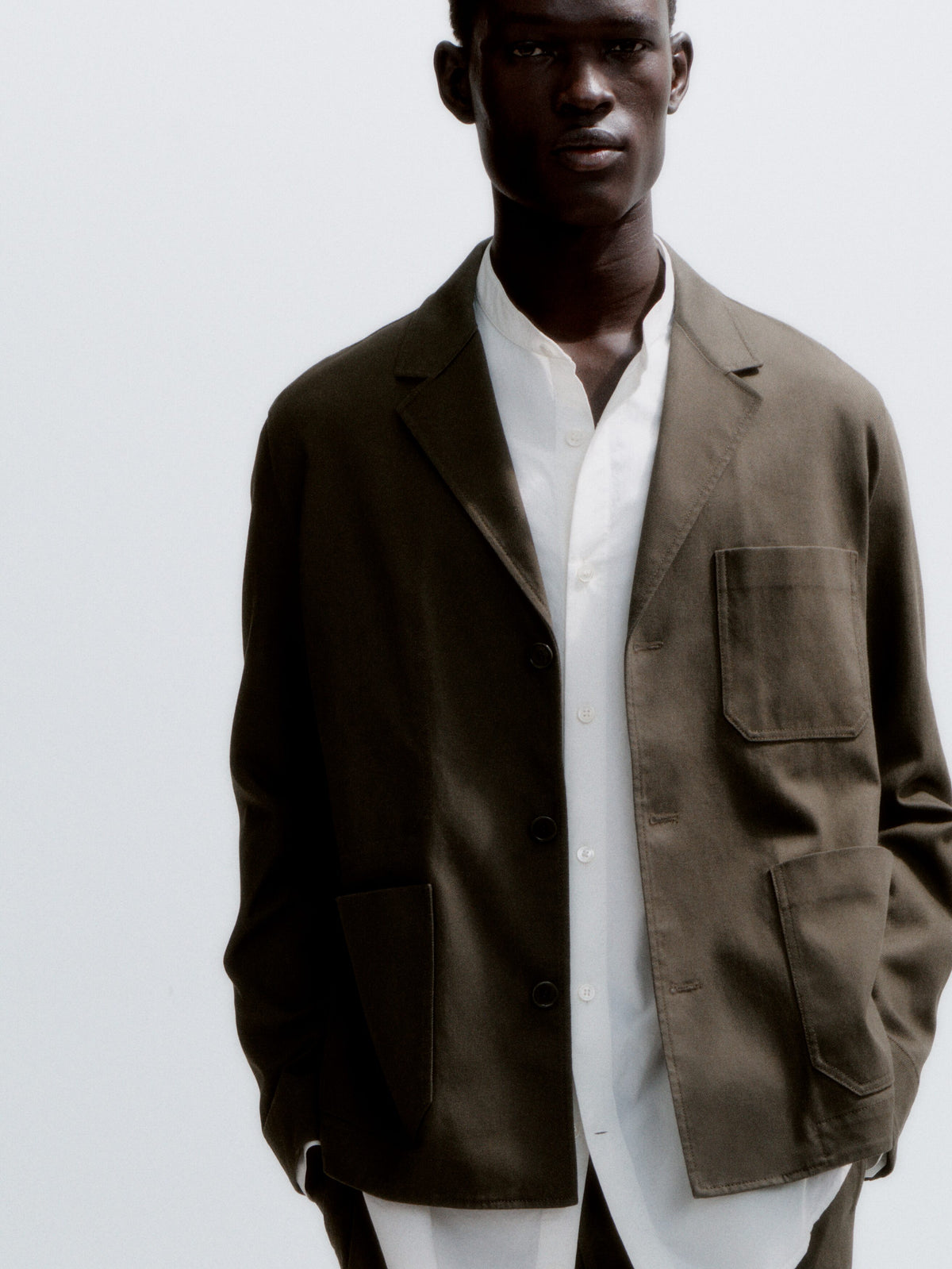 Band-Collar Poplin Shirt - White - Image 8