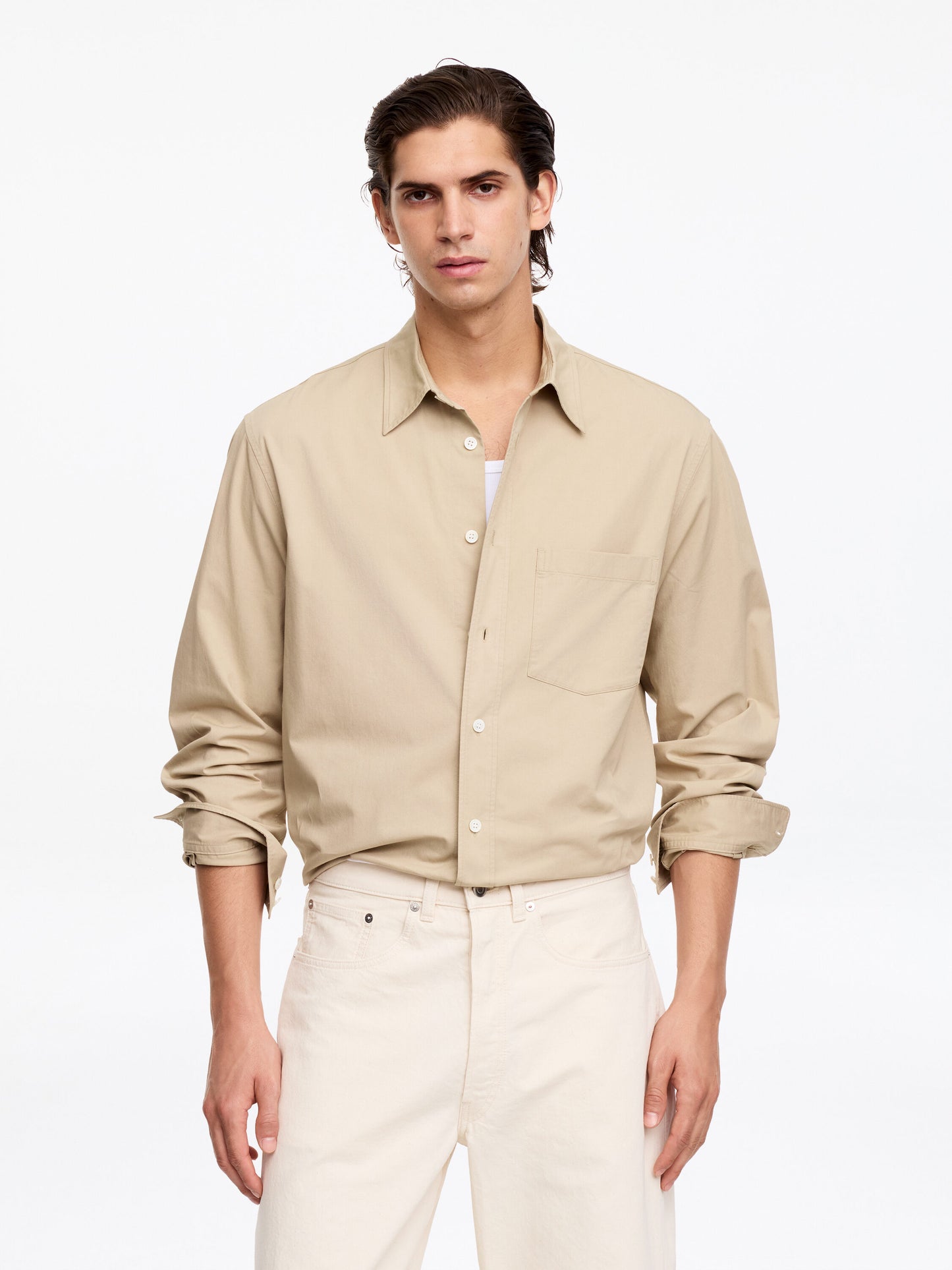 Relaxed Cotton Twill Shirt - Beige