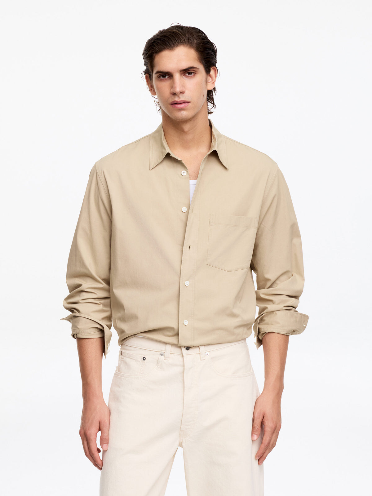 Relaxed Cotton Twill Shirt - Beige