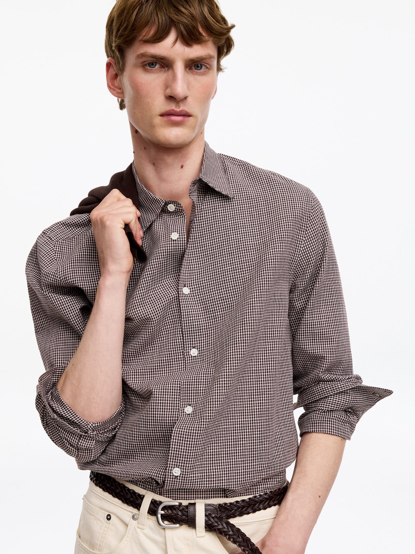 Regular Cotton Linen Shirt - Brown - Image 4