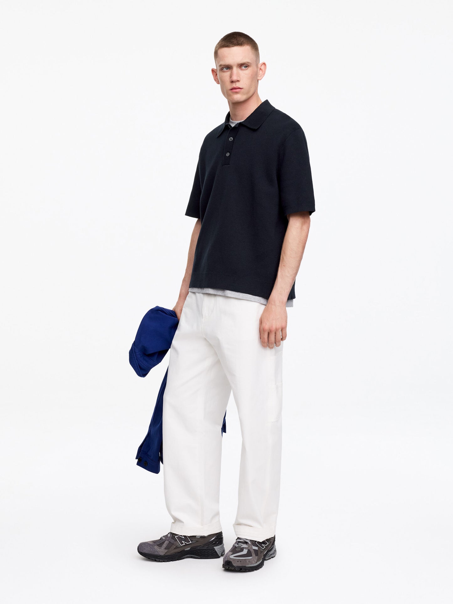 Fine-Knit Polo Shirt - Blue - Image 3