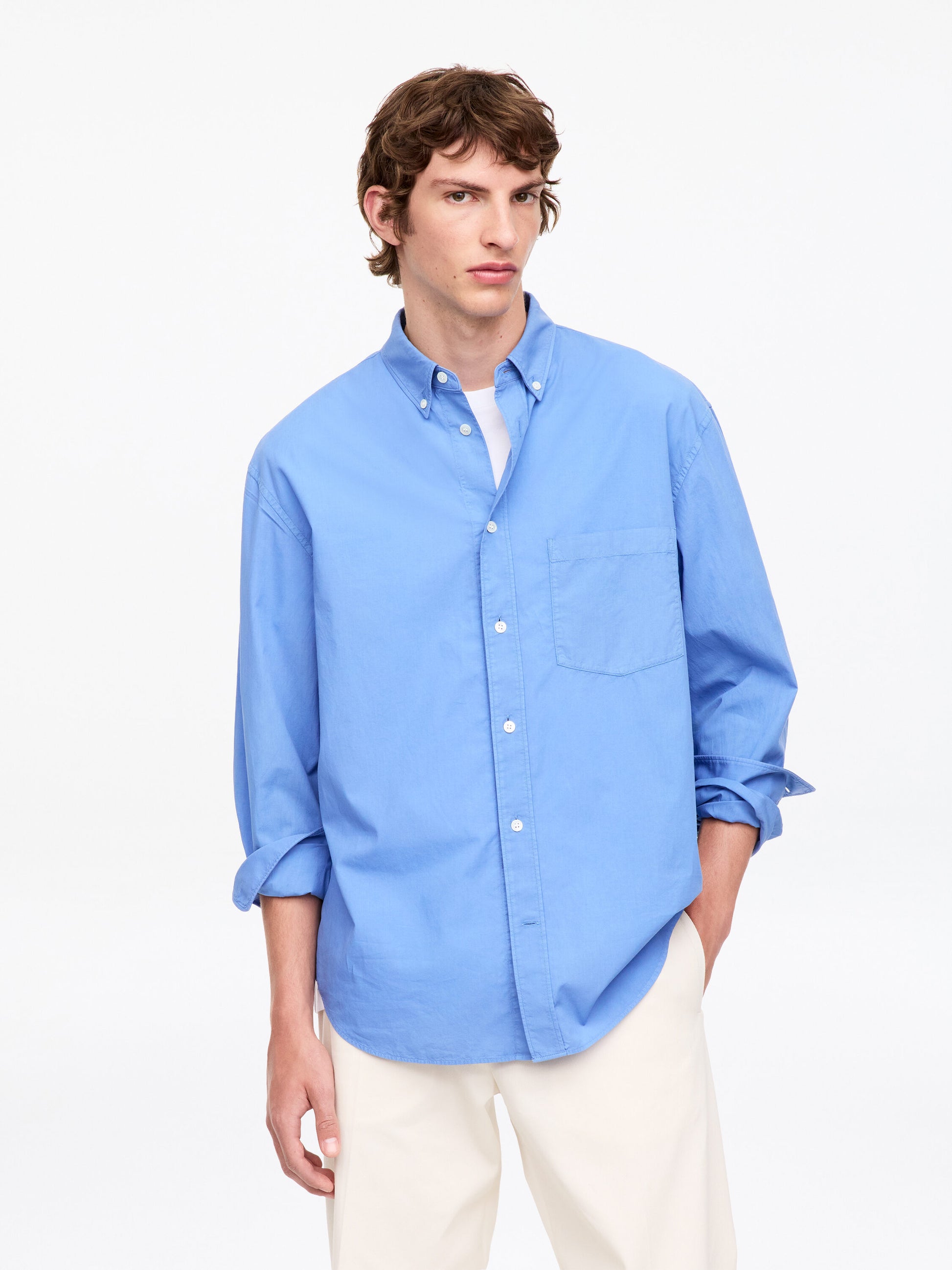 Relaxed Poplin Shirt - Blue - Image 2