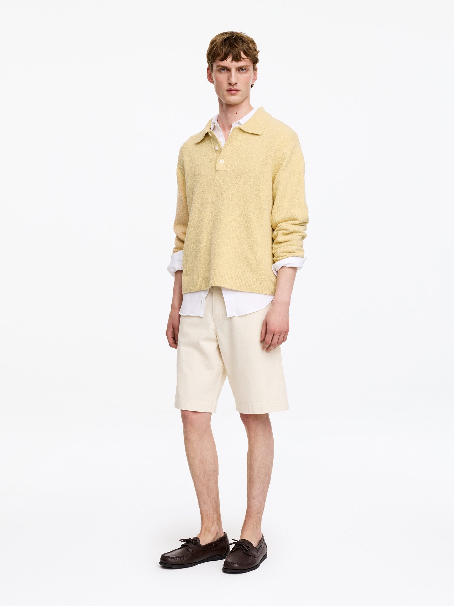 Knitted Cotton Blend Polo Shirt - Yellow - Image 2
