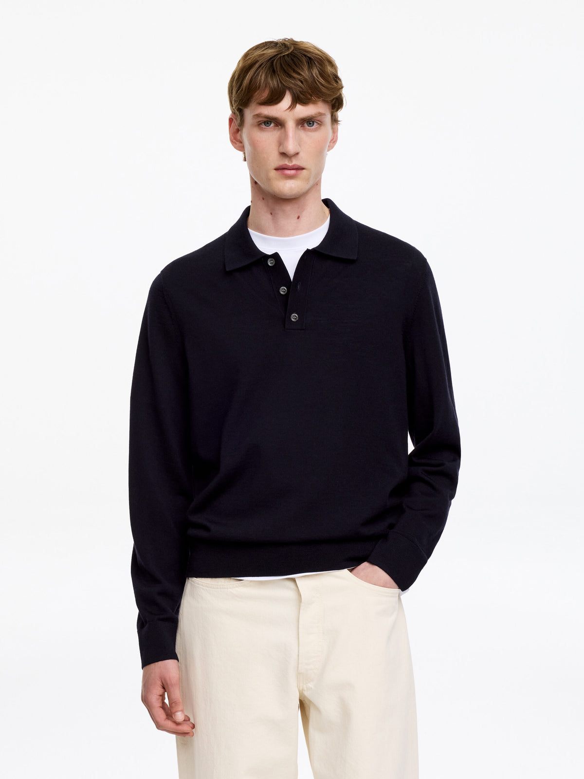 Merino Polo Jumper - Blue