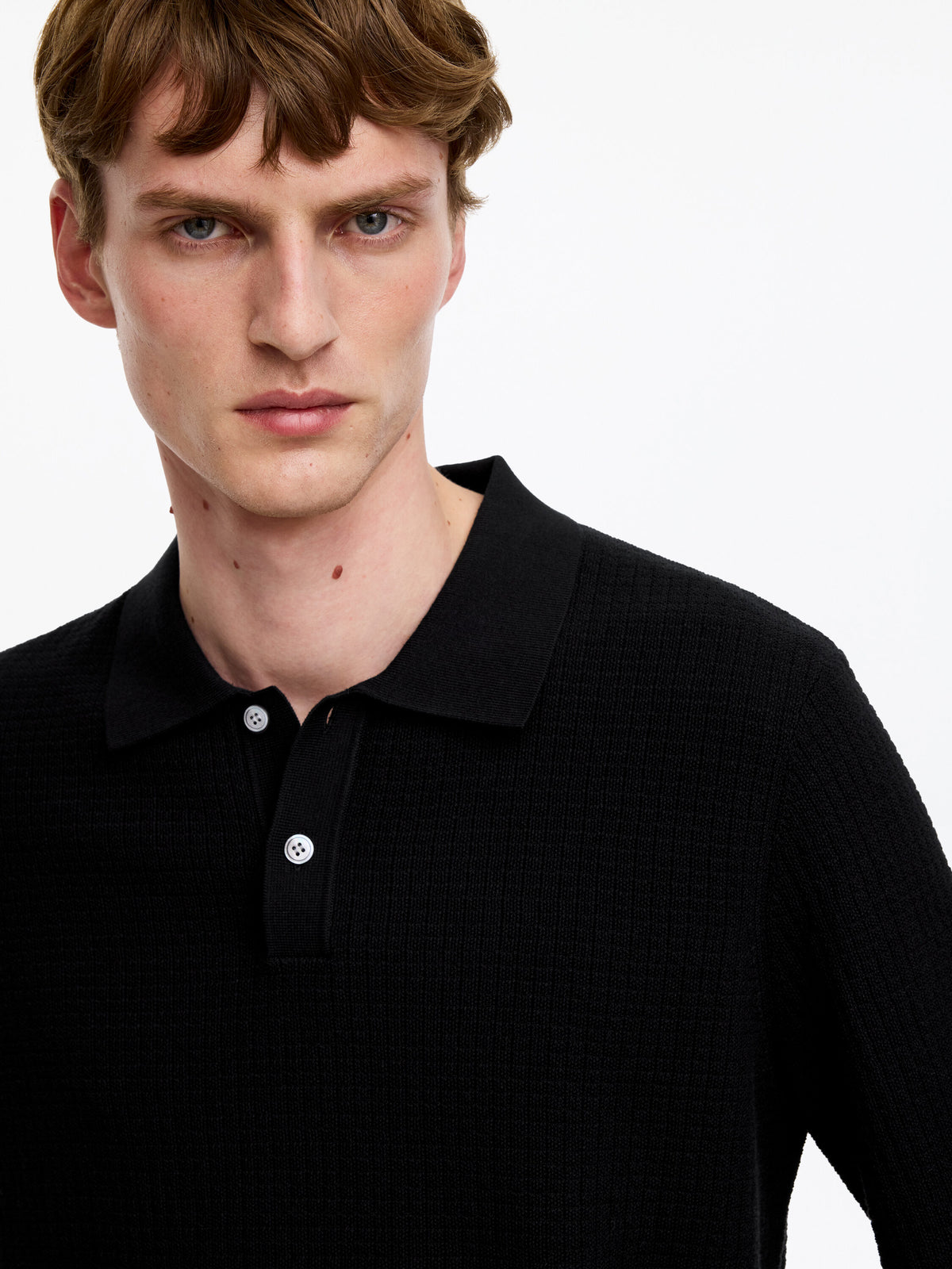 Knitted Cotton Polo Shirt - Black - Image 4