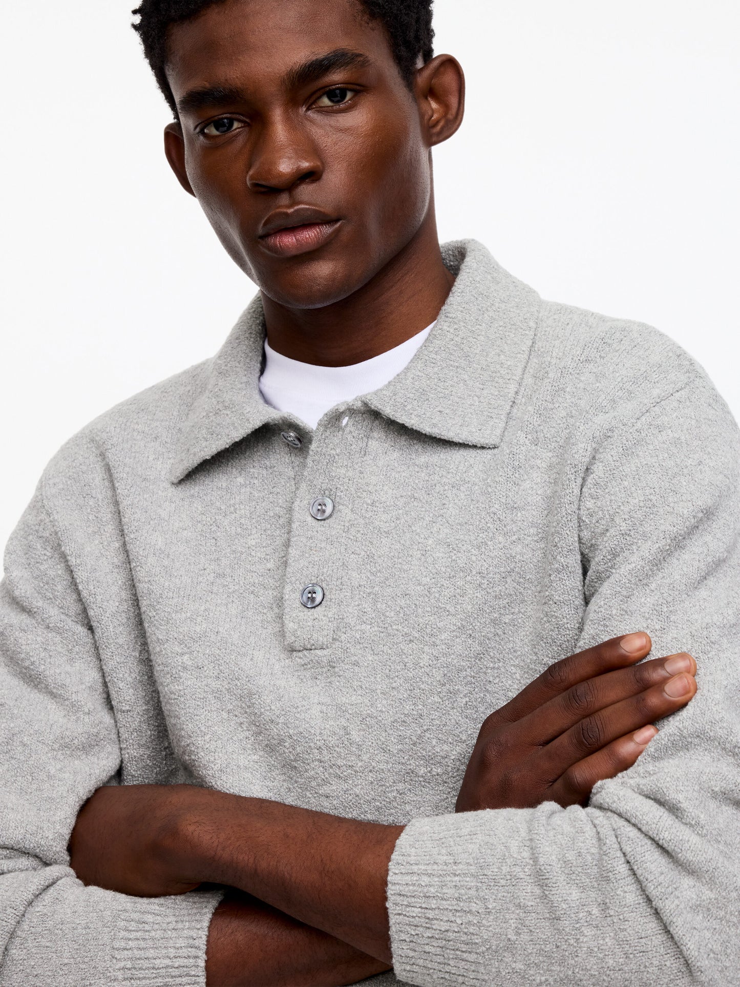Knitted Cotton Blend Polo Shirt - Grey - Image 4