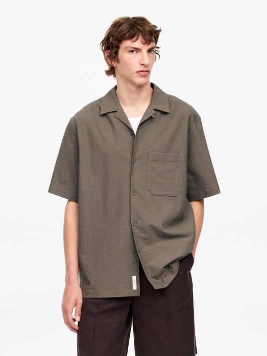 Seersucker Resort Shirt - Beige