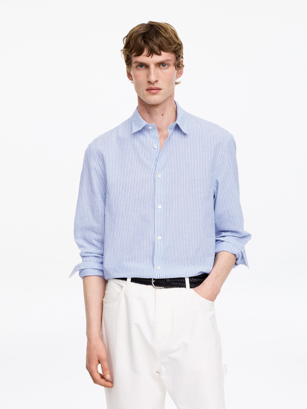 Cotton Blend Shirt - Blue - Image 2