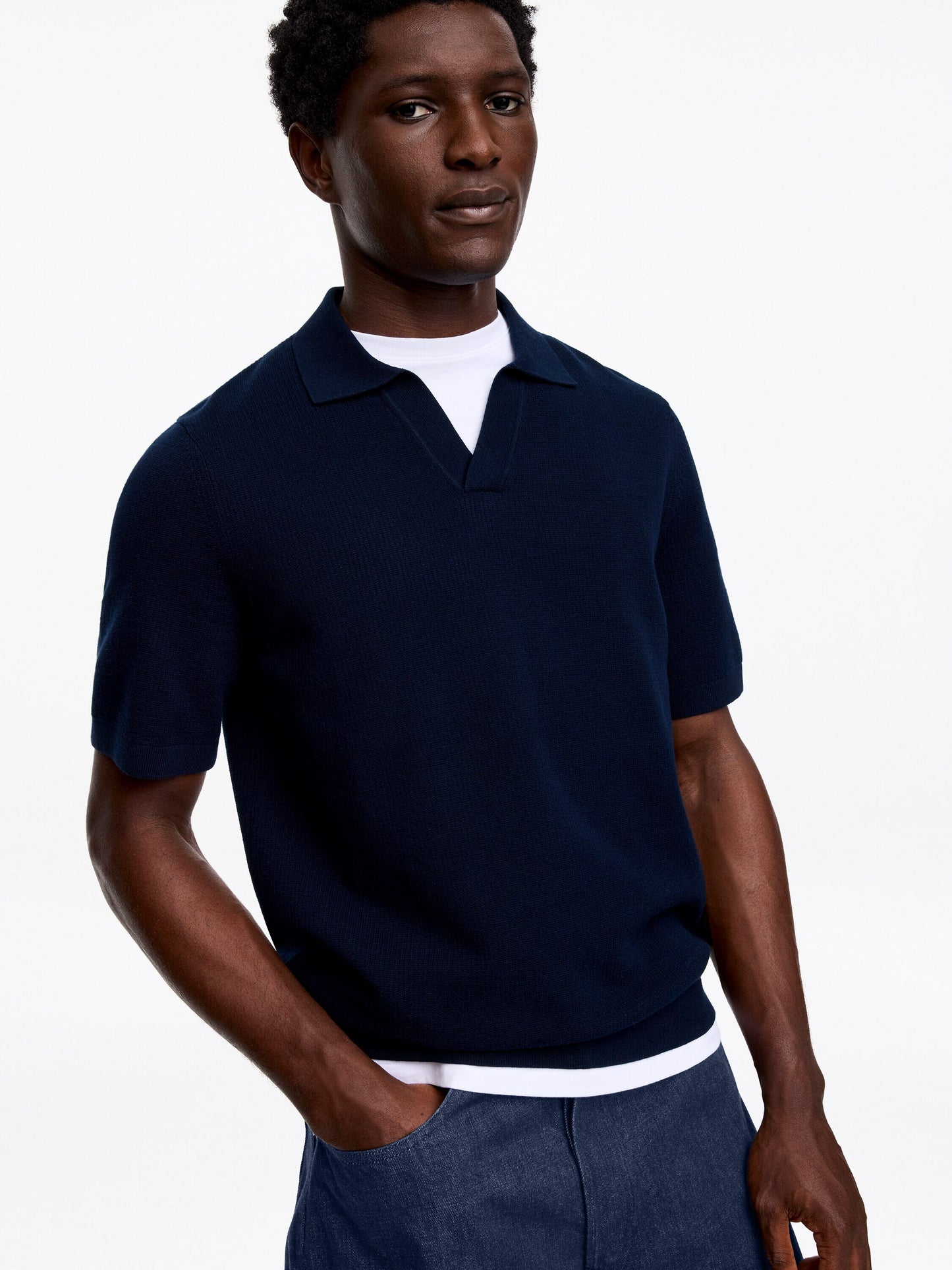 Textured Polo Shirt - Blue - Image 4