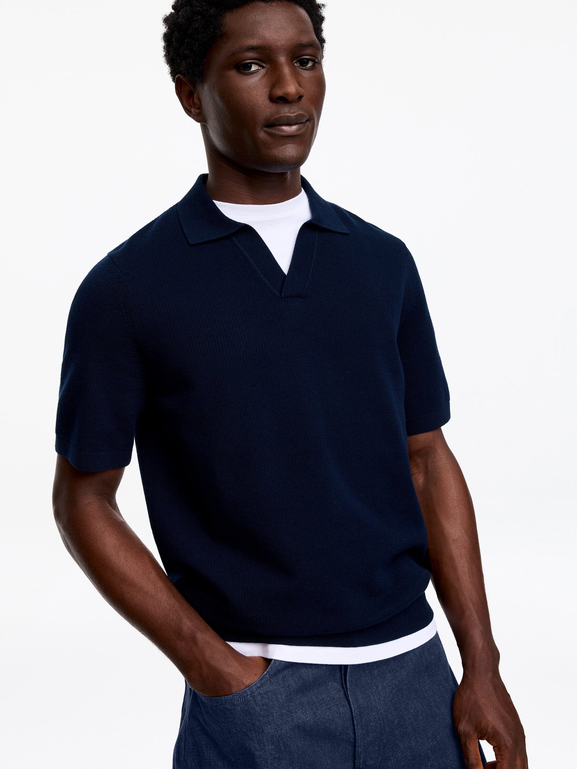 Textured Polo Shirt - Blue - Image 4