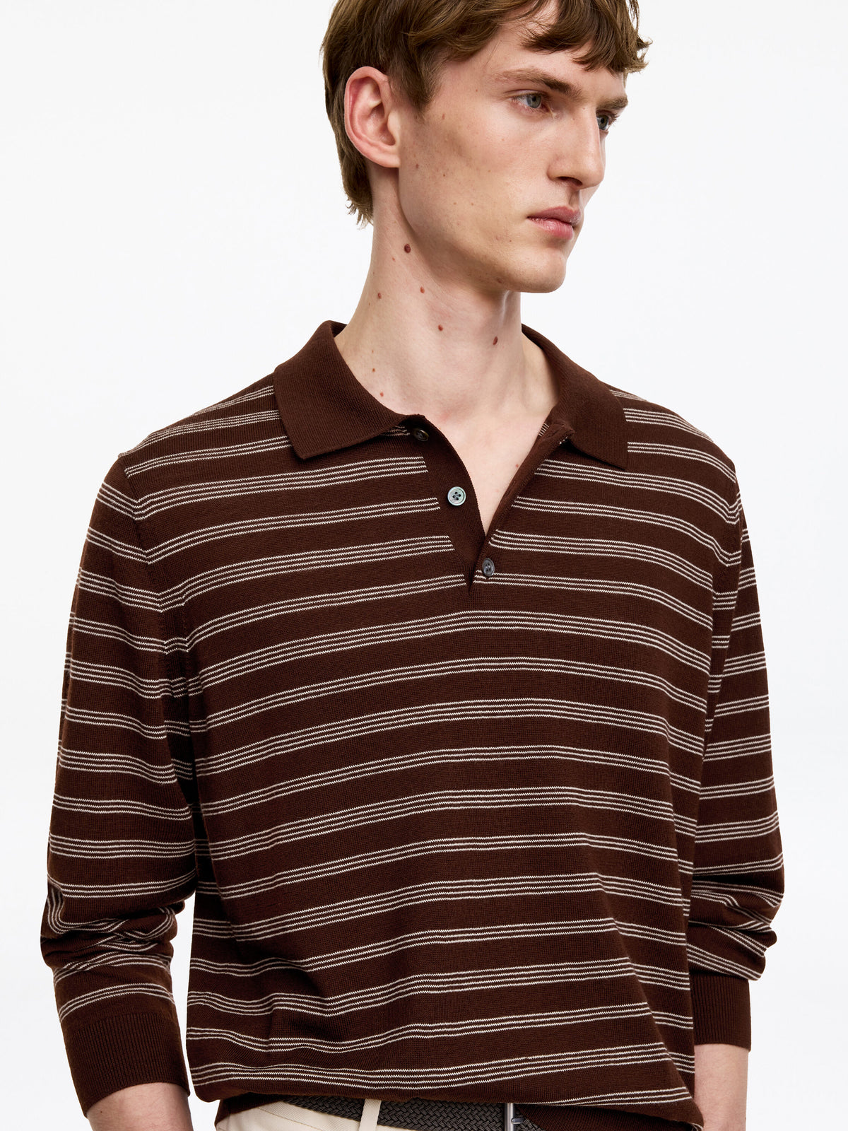 Merino Polo Jumper - Brown - Image 4