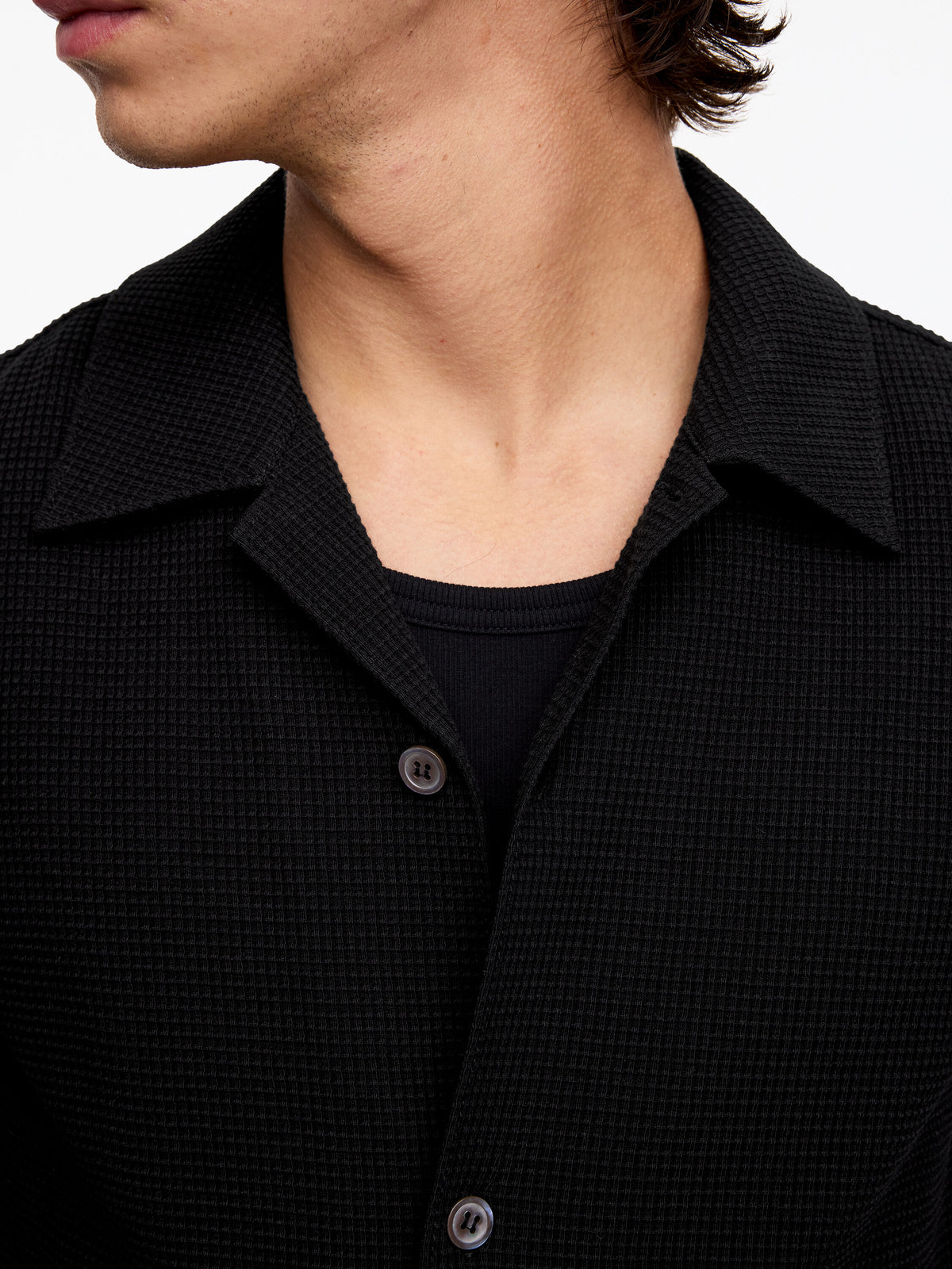 Waffle Jersey Shirt - Black - Image 4