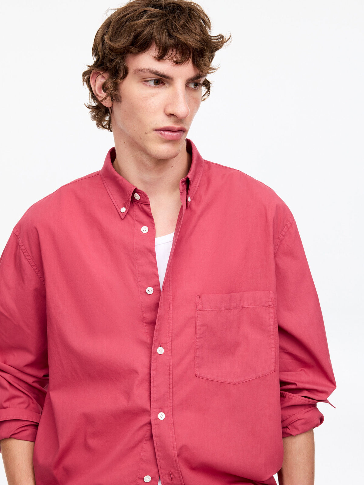 Relaxed Poplin Shirt - Red - Image 4