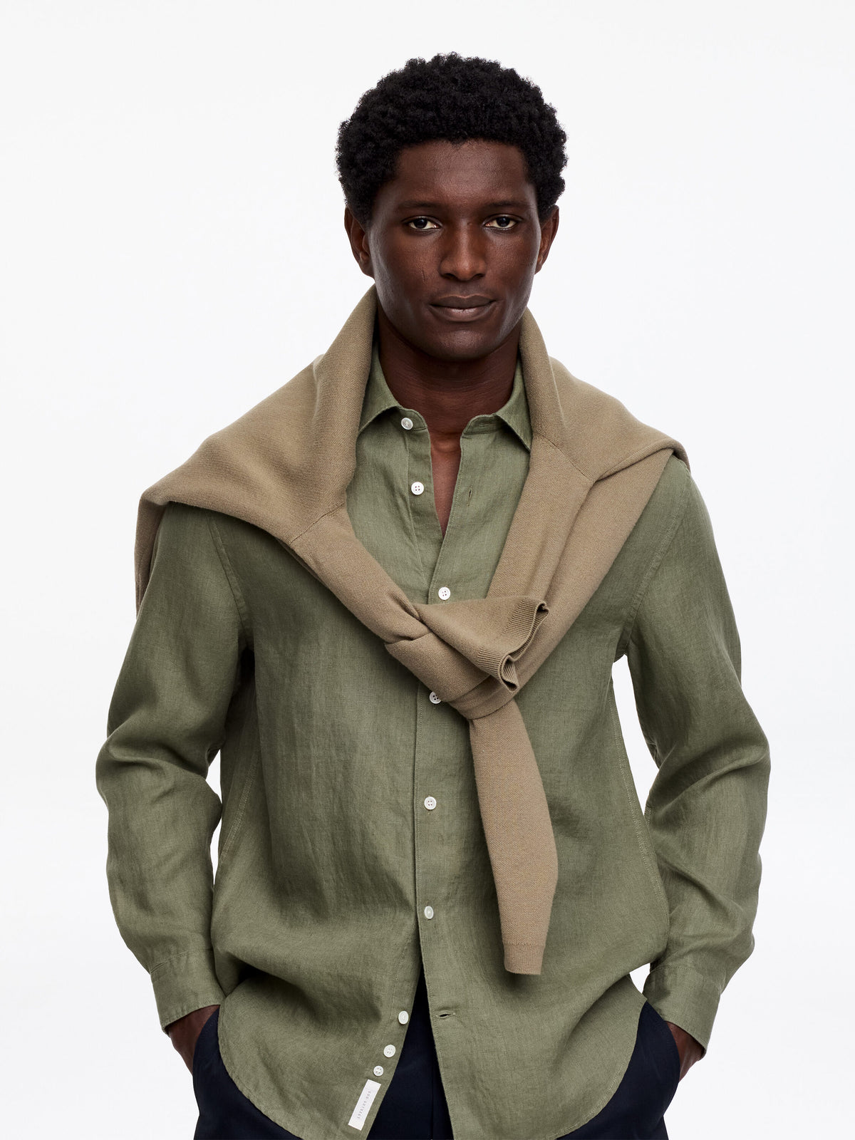 Regular Linen Shirt - Green - Image 5