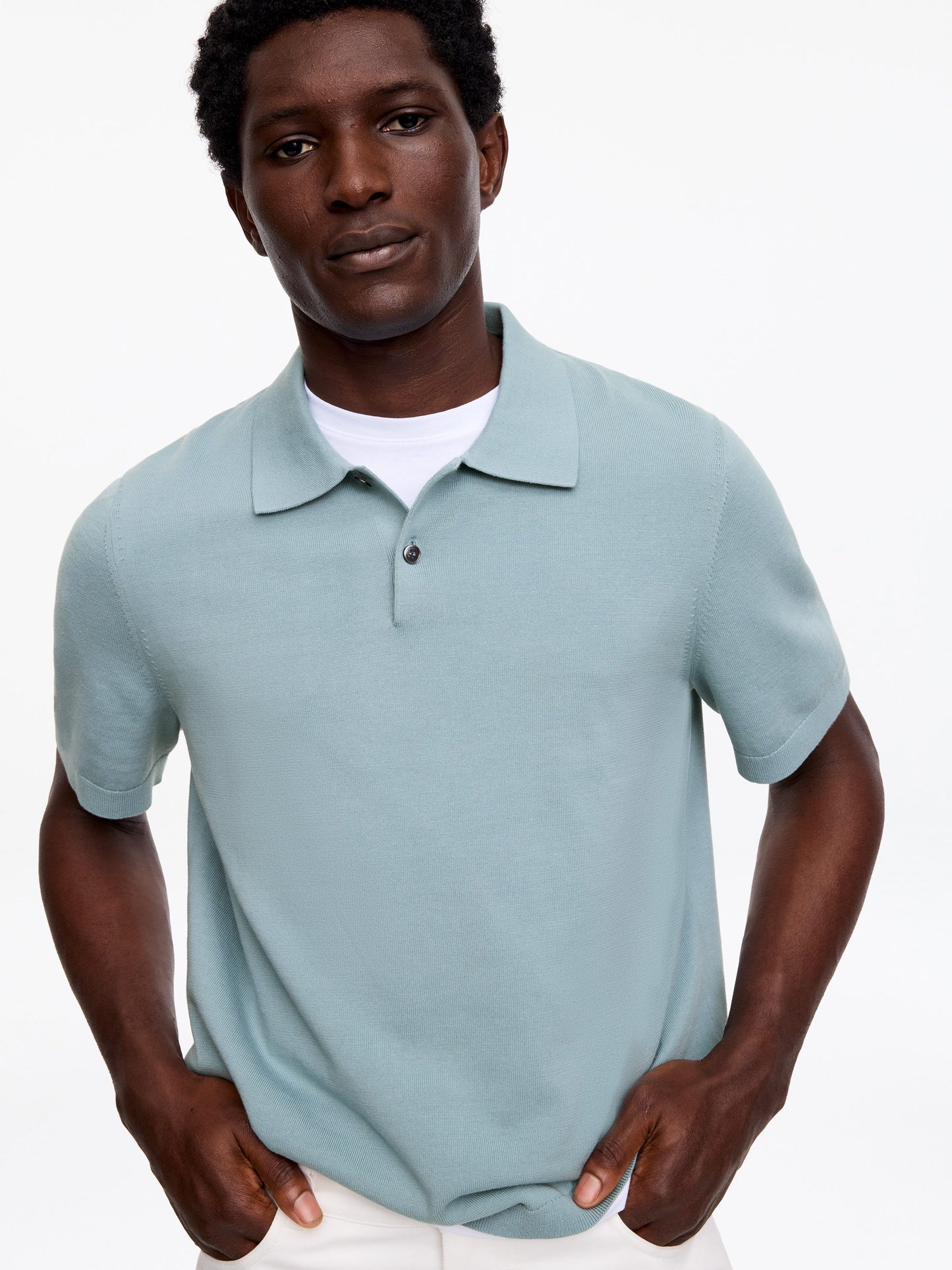 Fine-Knit Polo Shirt - Turquoise - Image 4