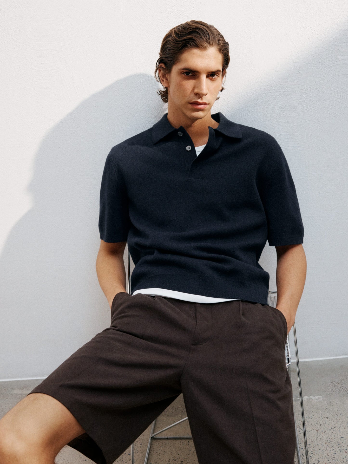 Fine-Knit Polo Shirt - Blue - Image 8