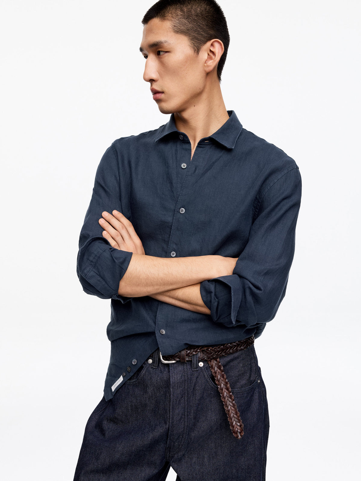Regular Linen Shirt - Blue - Image 4